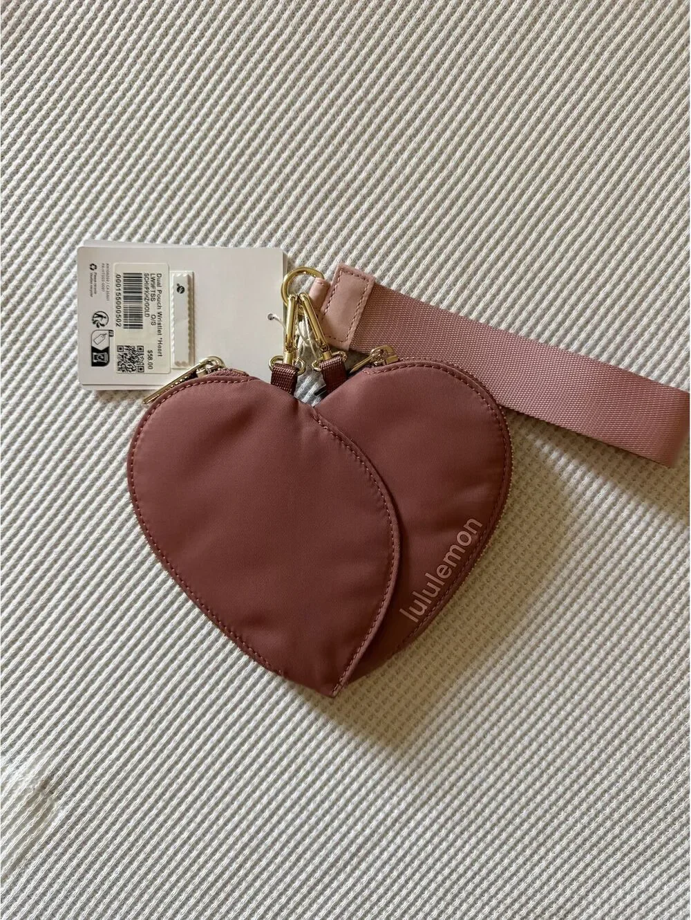 NWT Lululemon Dual Pouch Wristlet Heart Spiced Chai Pink Haze Gold Rare